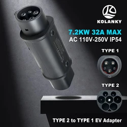Kolanky EV Charger Adapter IEC62196 Type 2 to Type 1 EV Adapter 32A 1Phase 7.2kw Max  J1772 Type1 to Type2 EV Charger Converter