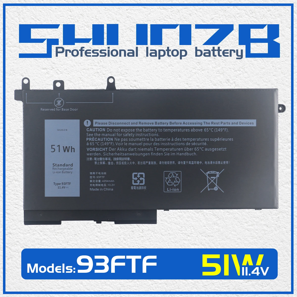 

SHUOZB 93FTF Laptop Battery For Dell Latitude 5280 5480 5580 E5280 E5480 E5580 E5290 E5490 E5590 Series 83XPC 4YFVG 11.4V 51WH