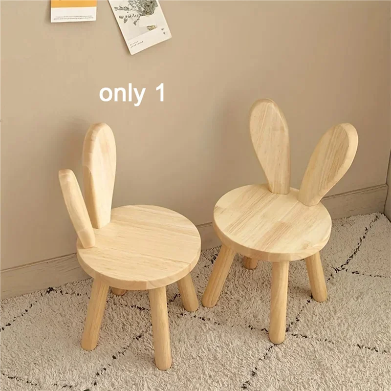 ABLN-2X Small Board Stool, Cute Ears Solid Wood Small Stool, Decorative Stool Children Chair