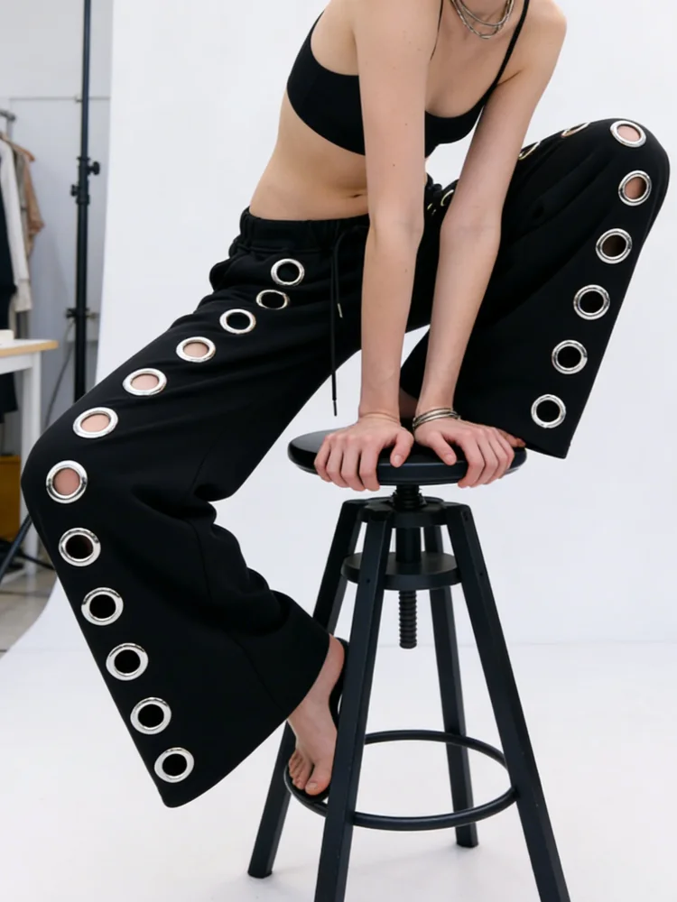 Esthetiek Herfst Decoratie Holle Creatieve Mode Hip Hop Punk Rechte Broek Gothic High Street Holle Losse Rechte Broek