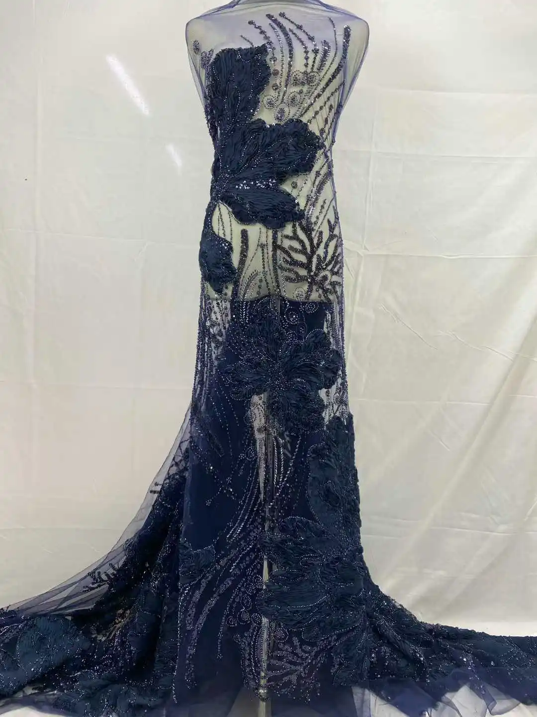 Tela de encaje de lentejuelas francesas africanas 2025, tela de encaje de tul con bordado de flores 3D de alta calidad para costura de vestido de novia nigeriano