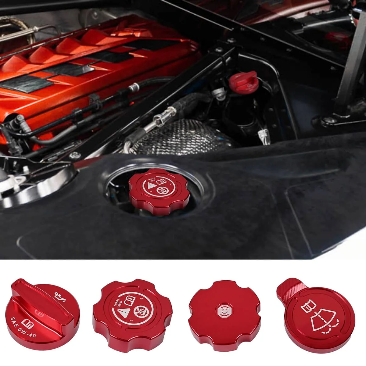 Engine Oil Radiator Water Tank Cap Trim Coolant Brake Fluid Cap Red Black Blue Silver for Chevrolet C8 Stingray Z51 2020-2024