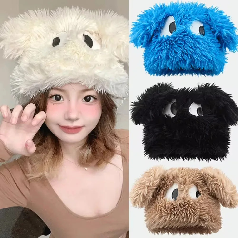 

Korean Girl Sweet Big Eyes Plush Warm Cap Cute Cartoon Beanies Hat Thicken Fluffy Plush Knitted Hat Women