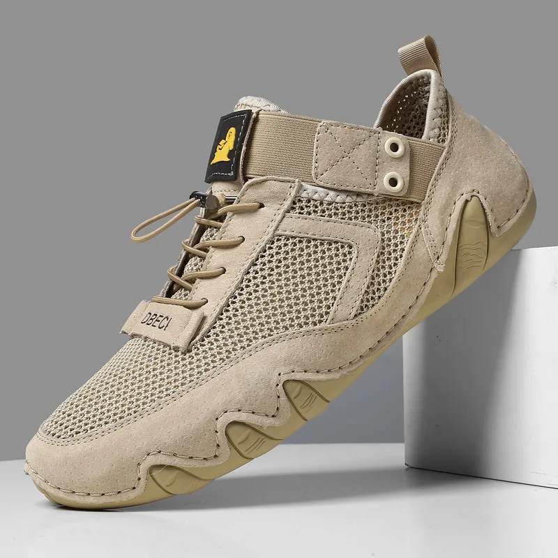 Hot Cross Border Couple Mesh Casual Sneakers Real Leather Spliced Light Breathable Outdoor Sports Shoes For Men And Women
