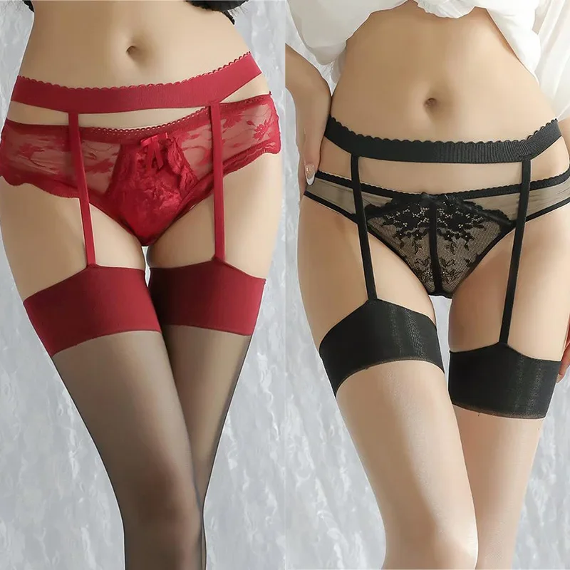 

Long stockings Long tube suspender silk stockings and panties with integrated opening lingerie for women sexy underwear woman