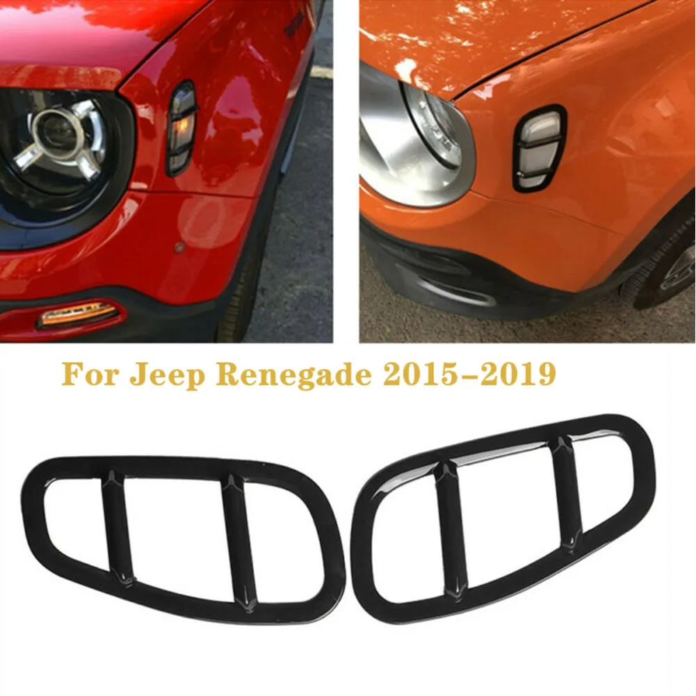 2pcs Side Lamp Covers Decor Decal for protector ABS Plastic Black.Car Exterior For Jeep for renegade 2015-2019 for durable