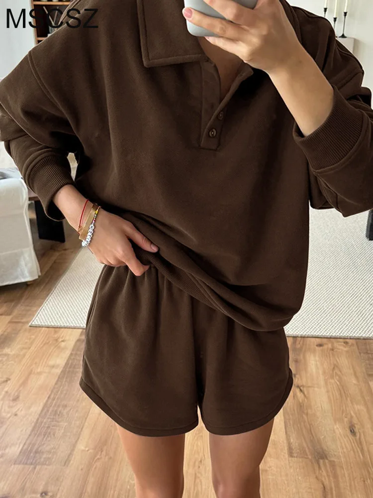 MSCSZ Women's Tracksuit Set Autumn Fashion Sweatshirt And Shorts Sets Women 2 Piece Outfit Casual Sports Suits Matching Sets