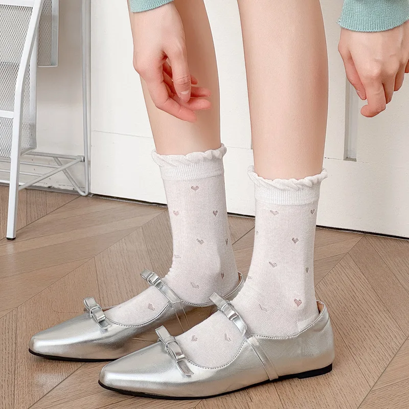 5 Pairs Women's Socks Set Japanese Kawaii Love Sweet Cute Ballet Style JK Lolita Summer Thin Breathable Cotton Socks For Girl