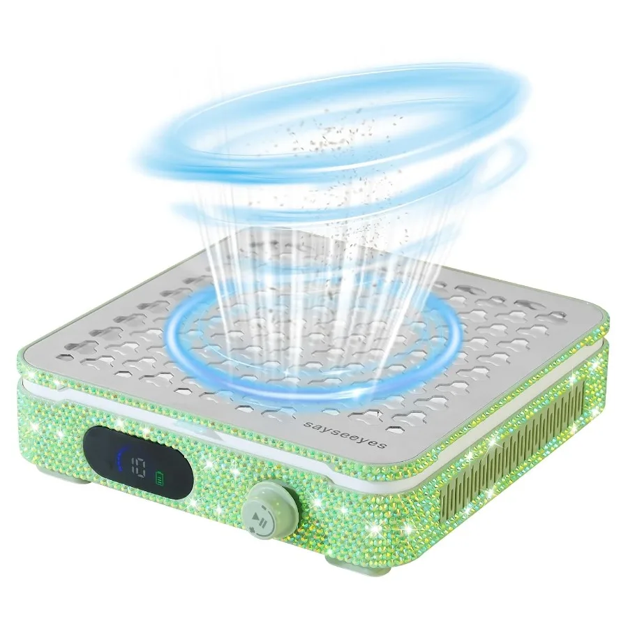 

Portable Rhinestone Nail Dust Collector for Nail Salon or Home Use with Shiny Crystal Design 10 Speed Settings 1600PA Vacuum Po