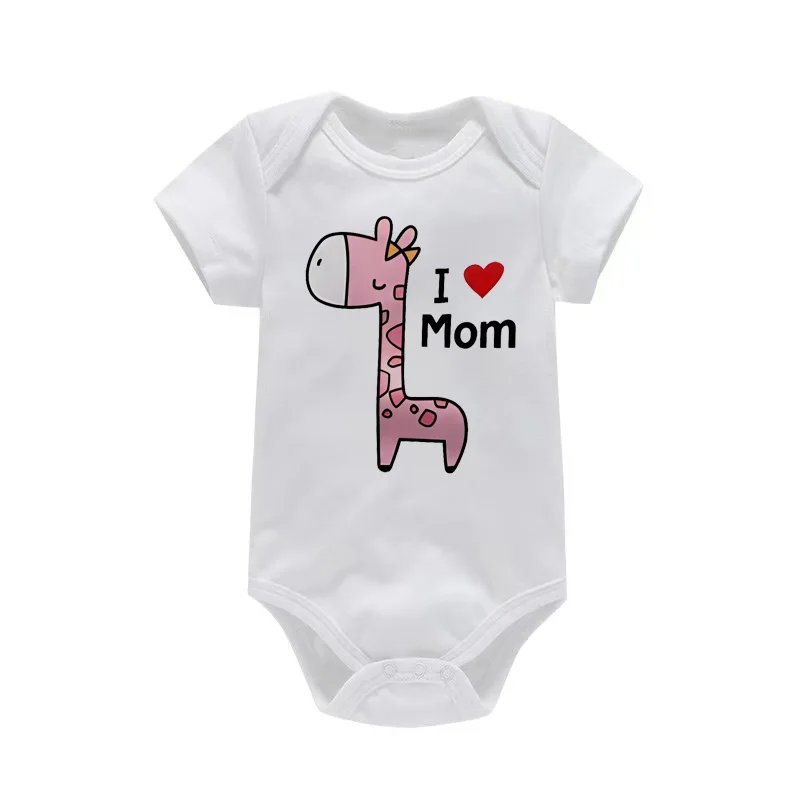 I Love Papa Mama Newborn Boy Girl Bodysuits Soft Casusl Baby Onesies Cute Giraffe Printed Twin Clothes Infant Baby Bodysuits