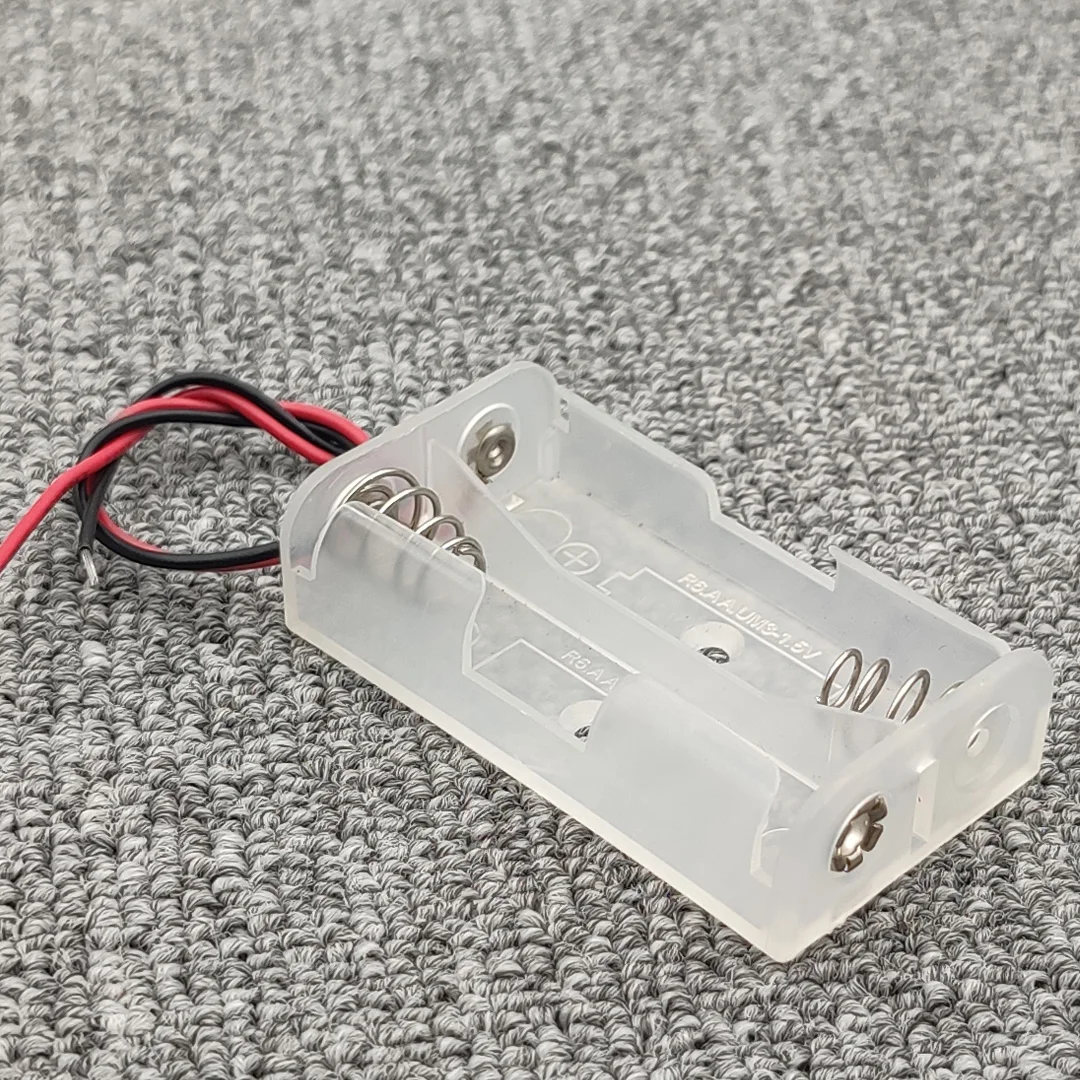 Caja de almacenamiento de baterías AA, caja de almacenamiento de 2 pilas AA y 3V, caja DIY con cables transparentes