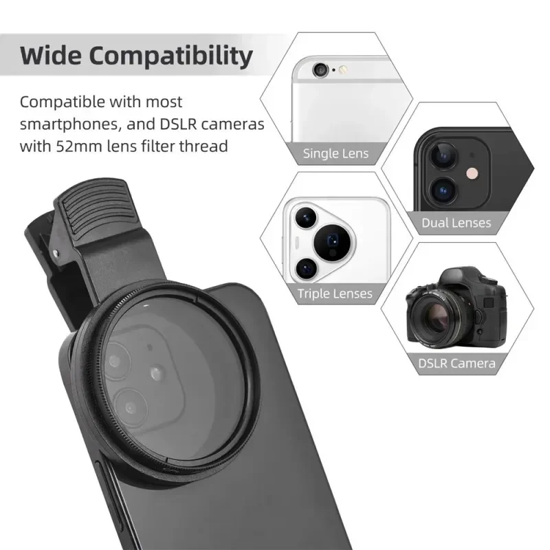 CPL Filter 52MM Circular Universal Mobile Phone Camera Lens Clip-on Polarizer Filter Lens Clip For iPhone Samsung Google Xiaomi
