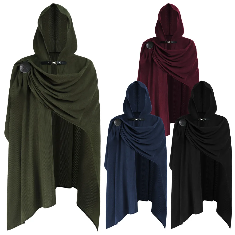 Medieval Corduroy Cloak Cowl with brooch cos Death Knight Halloween Renaissance Knight pirate ranger Cloak