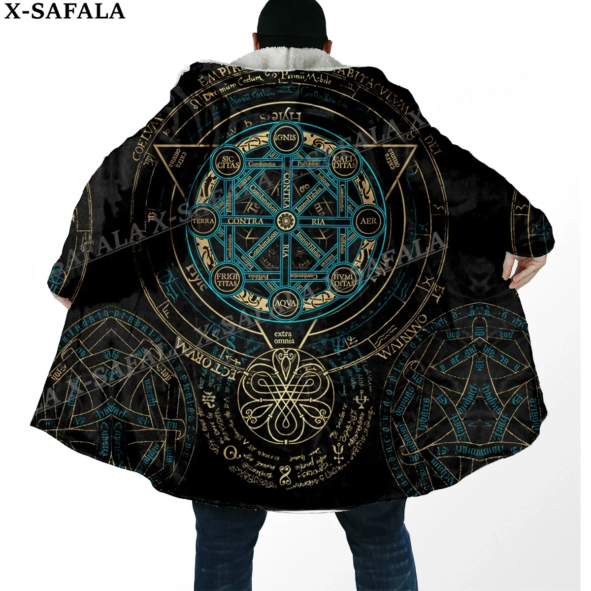 Capa con capucha para hombre, abrigo grueso y cálido con estampado de vikingo Vegvisir, mitología nórdica, a prueba de viento, bata de lana, manta con capucha-4