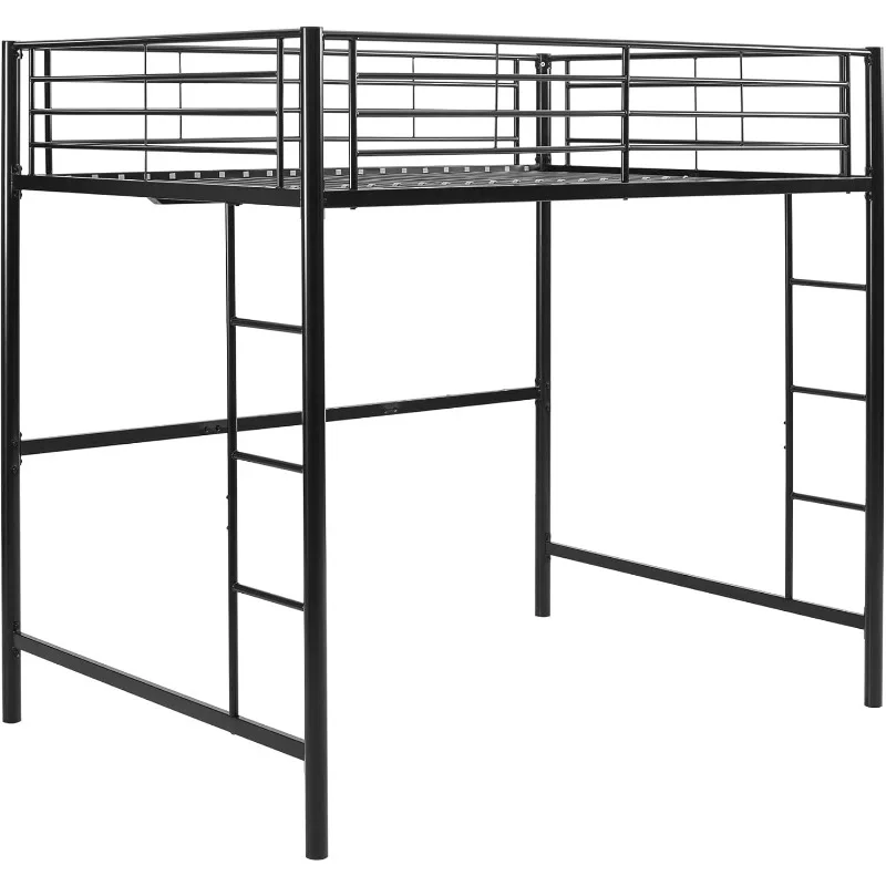 Timothee Urban Industrial Metal Double over Loft Bunk Bed, Full Loft, Black