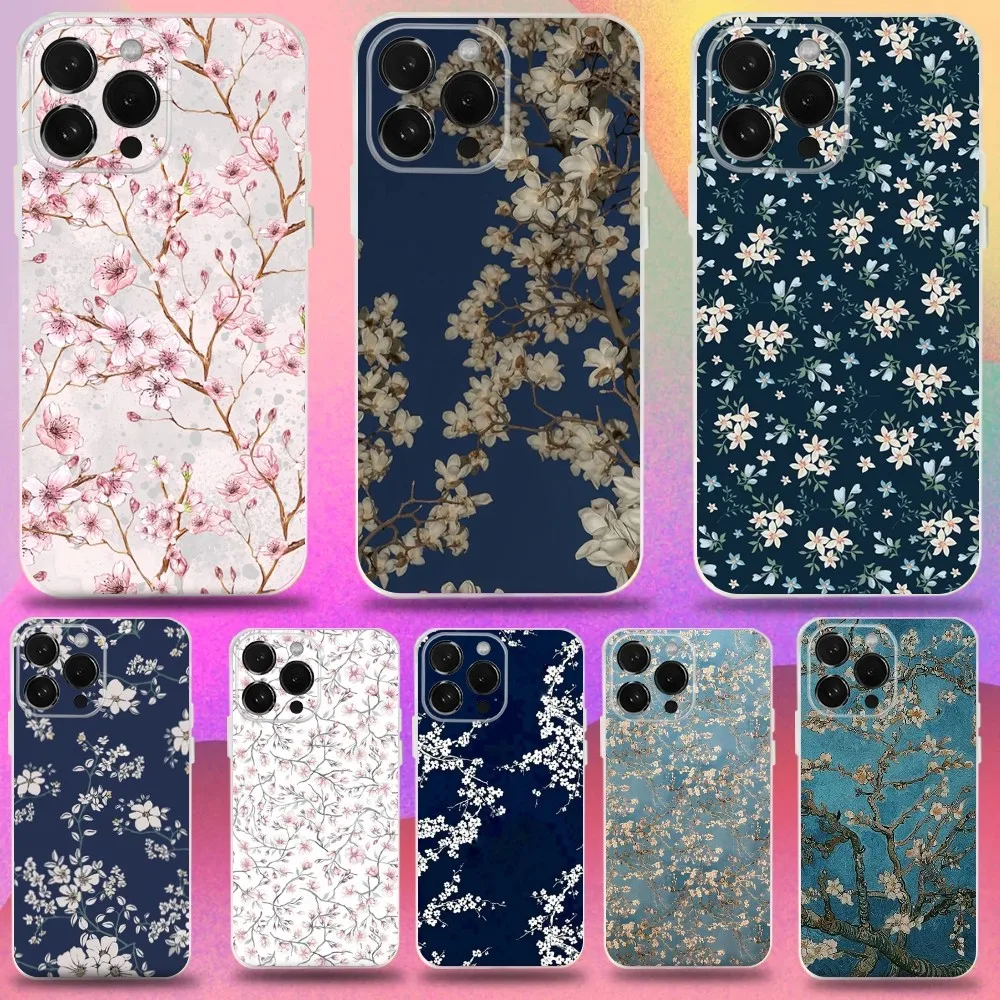 

Cherry Blossom Sakura Phone Case For iPhone 16,15,14,13,12,11 Pro,Max,Plus,X,XS,XR,SE,Mini Transparent Silicone Soft