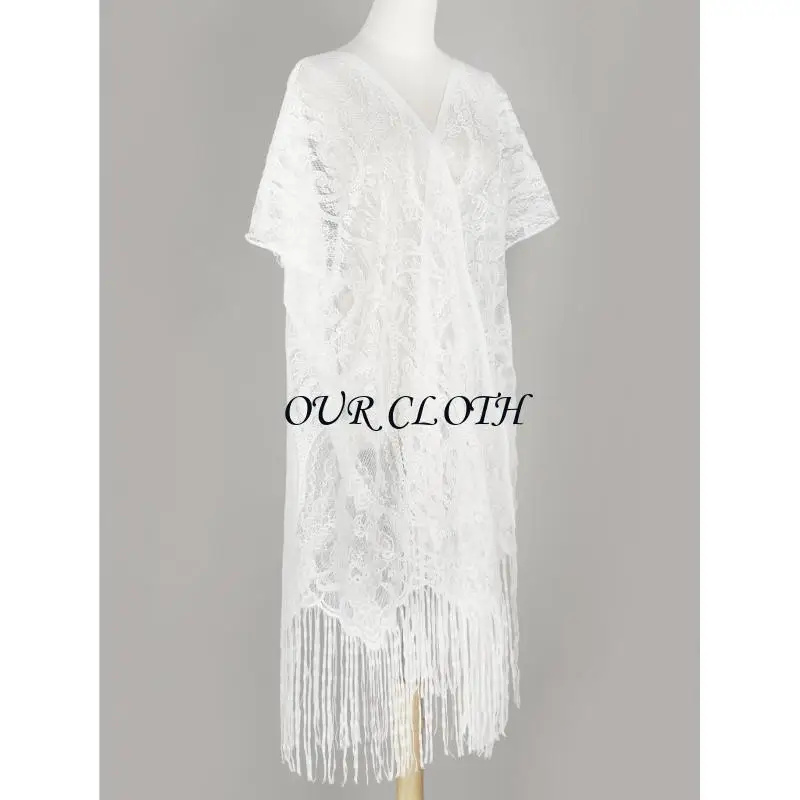 Tankini Cover up Long Pildels Cardigan châle bohème à franges plage décontractée Y1ac