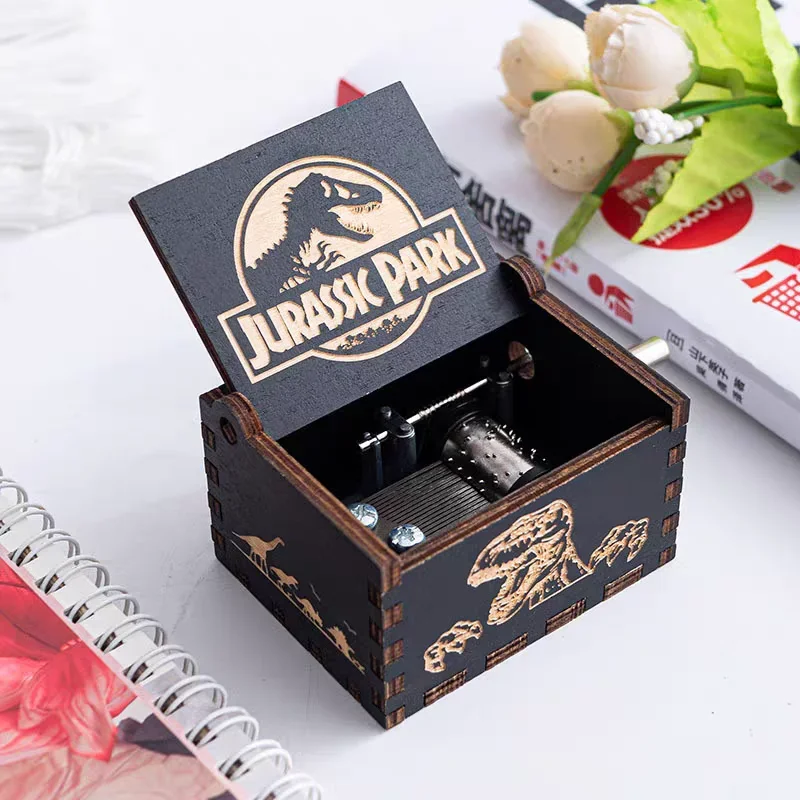 HOT Wooden Hand Crank Black Jurassic Park Music Box Children's Holiday Gifts Christmas Gifts New Year Gift