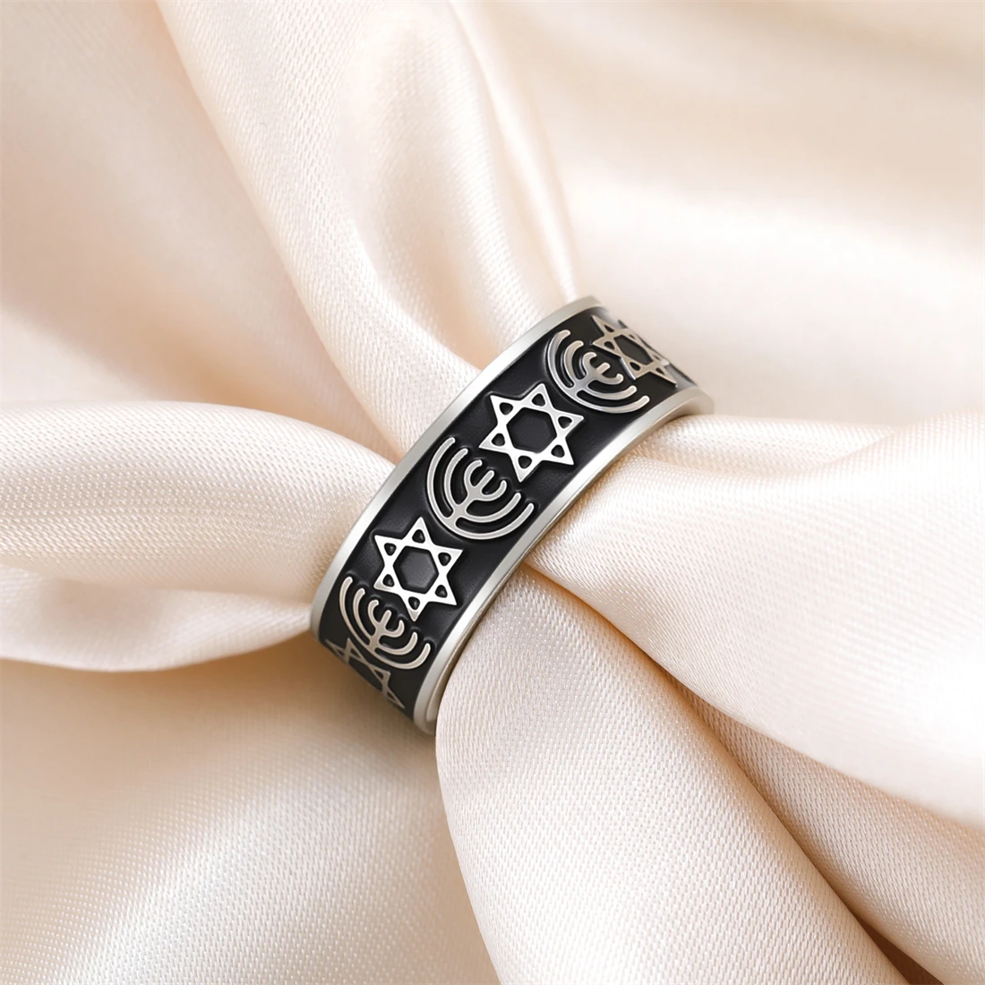 1PC Star of David Rings Stainless Steel Classic Hexagram Menorah Ring for Women Men Jewish Jewelry Gift