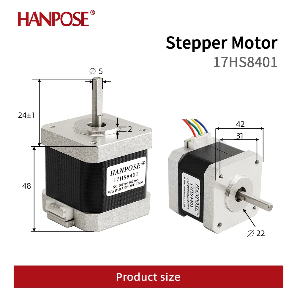 HANPSOE  Nema17 Stepper Motor 4-lead 48mm 78Oz-in 52N.cm 1.8A  Nema 17 motor 42BYGH  (17HS8401)  stepper motor for 3D printer