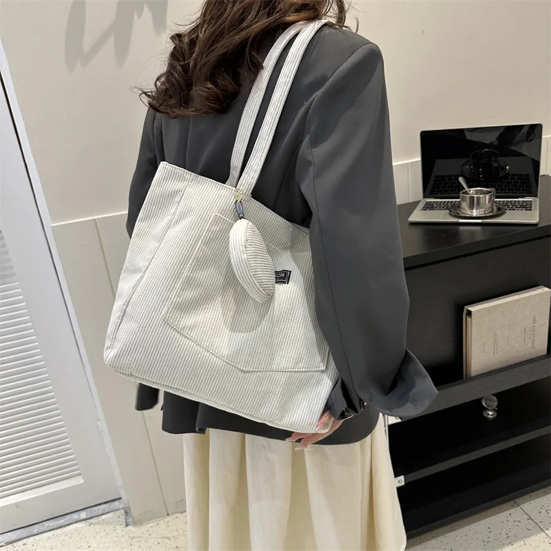 Corduroy Tote Bag Commuter Large Capacity Women's Shoulder Bag 2024 New Simple Solid Color Handbag