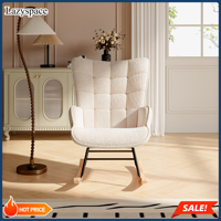 Lazyspace Rocking Chair, Soft Teddy Velvet, Grid Design, Relaxing Chair, Swing Chair with Armrests, Accent Chair for Living Room