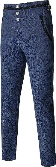 Heren Middeleeuwse Steampunk Broek Jacquard Lederen Stijlvolle Zwarte Gothic Slim Fit Victoriaanse Nobele Vintage Broek S-3XL