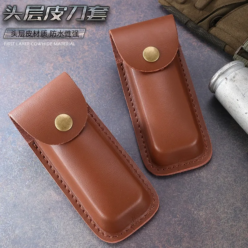 Genuine Leather Knife Sheath for Folding Knife Portable Belt Carry Case Outdoor EDC Holder