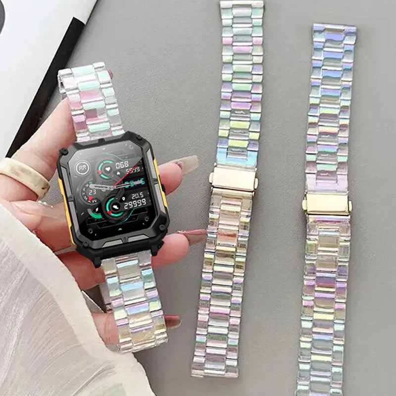 22mm 패션 투명 스트랩, 신형 C20 Pro 밴드 액세서리, 신형 C26 C25 스마트워치 레진 팔찌, 코레아 시계줄