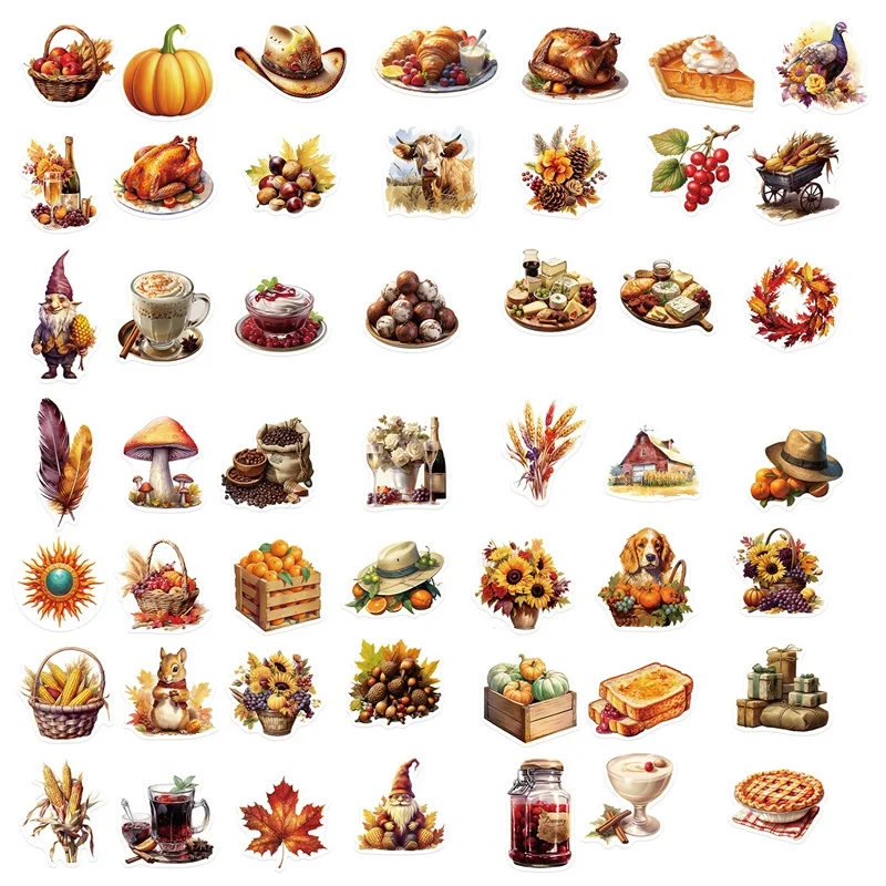 10/30/50PCS Vintage Thanksgiving PVC Sticker Aesthetic Hand Accounting DIY Decoration Scrapbooking Stationery Supplies for Kids