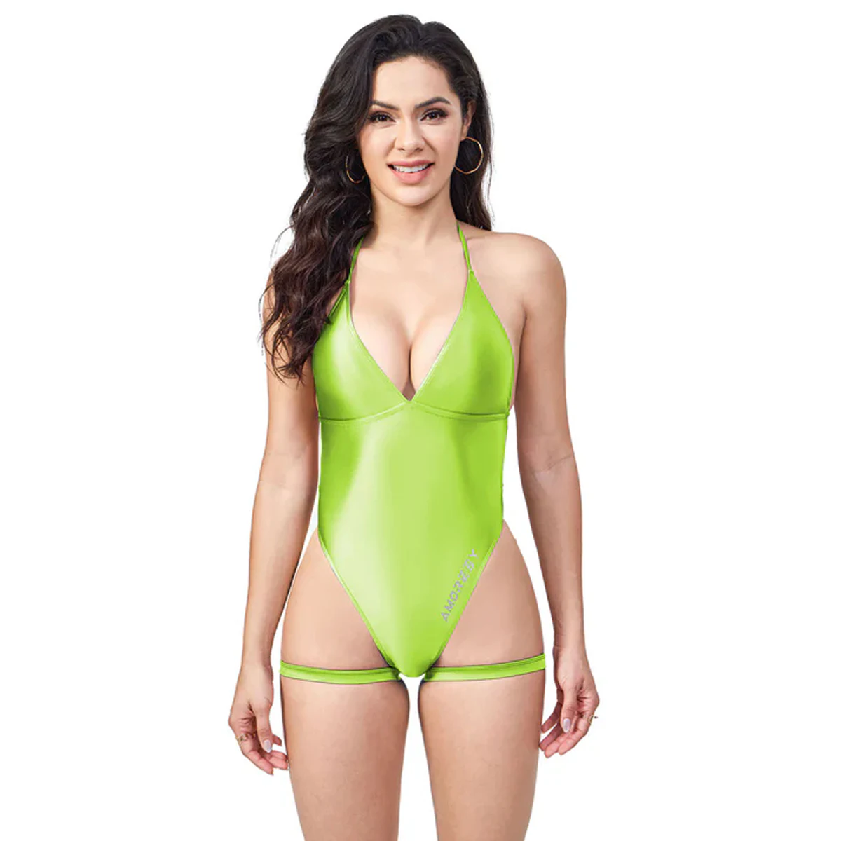 AMORESY لامعة لامعة قطعة واحدة ملابس السباحة حمالة العميق الخامس الرقبة عارية الذراعين الساق الأشرطة T على شكل تصميم ضيق لملابس السباحة التنافسية #6