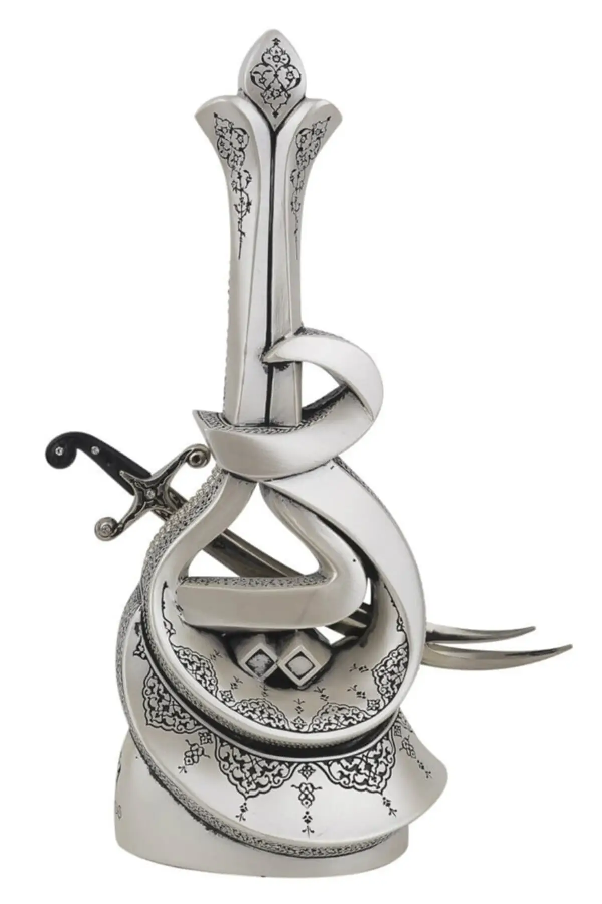 

DOLBOVI Hz. Ali written zulfikar sword crystal stone religious gift trinket (medium size) silver