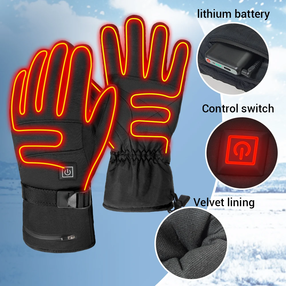 Electric Heated Gloves Waterproof Winter Motorbike Riding Racing Skiing Gloves Snowmobile Heating Gloves Men