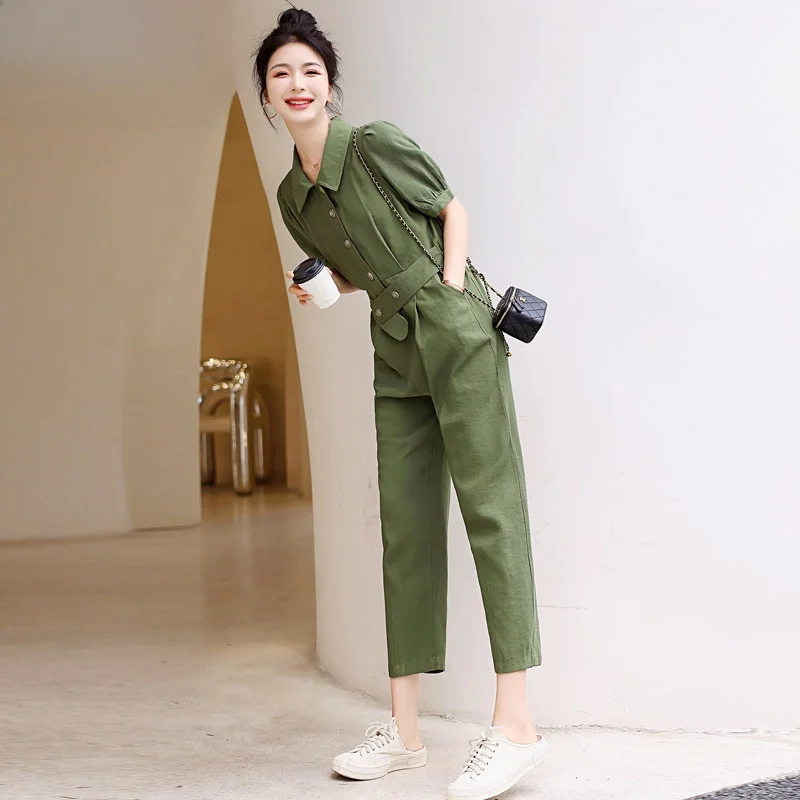 

Ele High Waist Workwear Jumpsuit Women's Summer New Sle Slimming Casual One-Piece Pants Trendy Polyester Fiber
