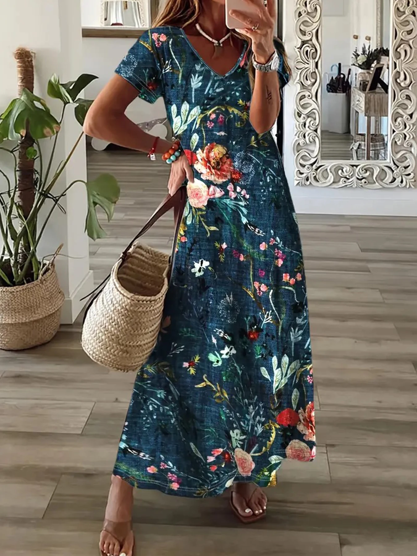 Robe élégante pour femmes, fendue, décontractée, manches courtes, Maxi, t-shirt de vacances, débardeur, vêtements de plage fluides pour le Style de vacances
