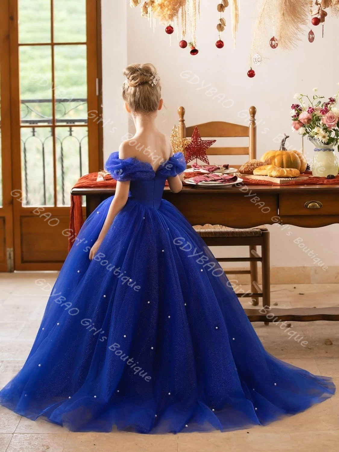 

Customized Flower Girl Dress for Wedding Fluffy Tulle Princess Pageant Dress 2-14 Kids Sparkly Pearls Birthday Party Ball Gown