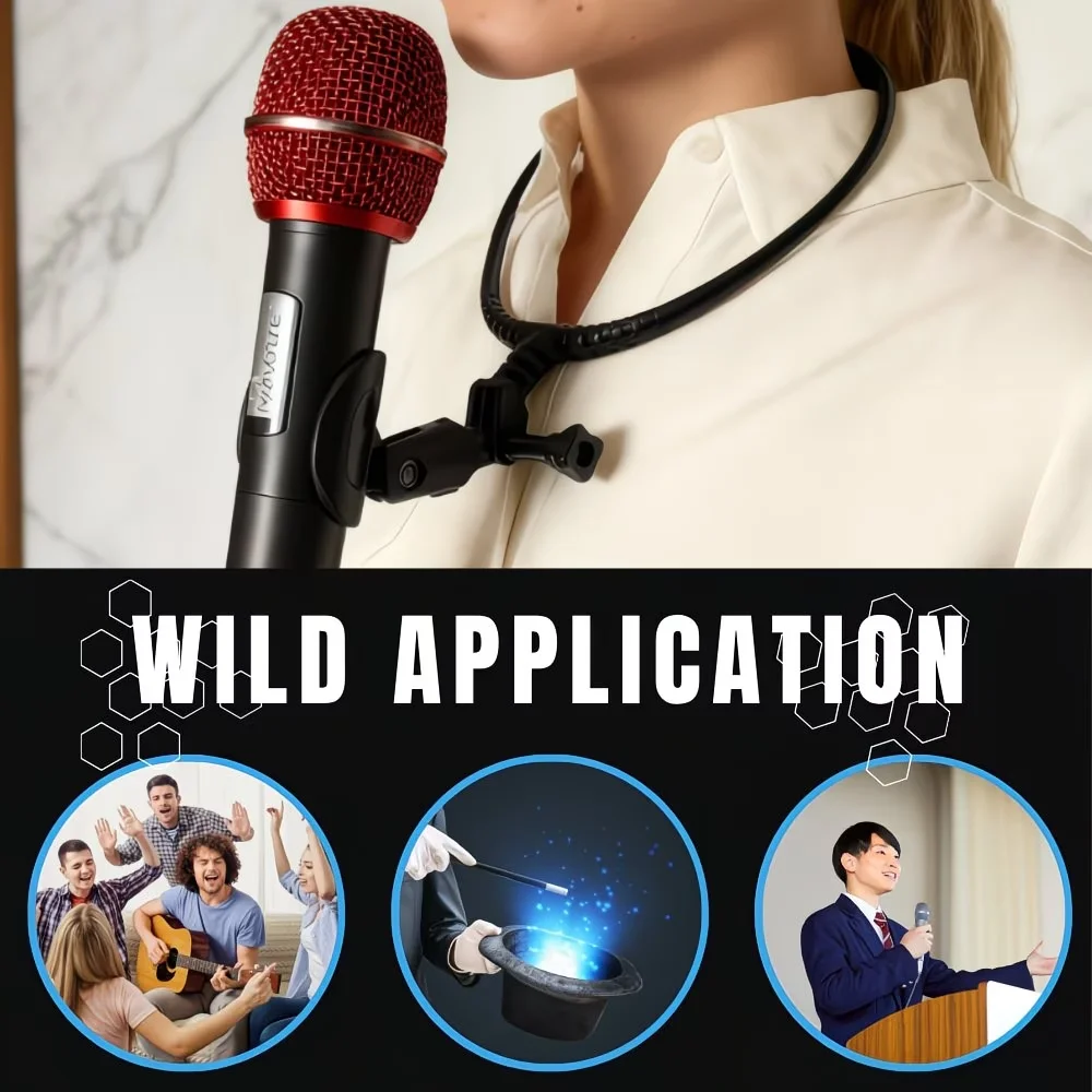 Neck-Mounted Microphone Stand, Hands-Free Mic Clip for Singing, Guitar Playing, Ventriloquism and Hosting, Perfect for Stage Per