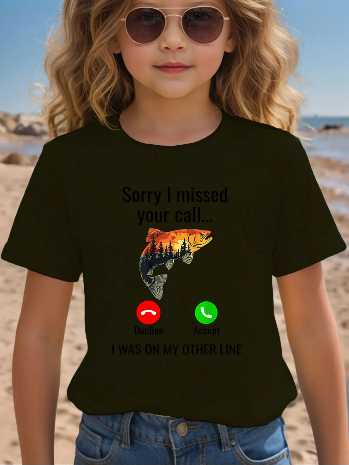 Fisherman Quote Trout Fish Call Screen Print Kids T Shirt Boys Girls Family Matching Parent Child Summer Crew Neck Casual Tee