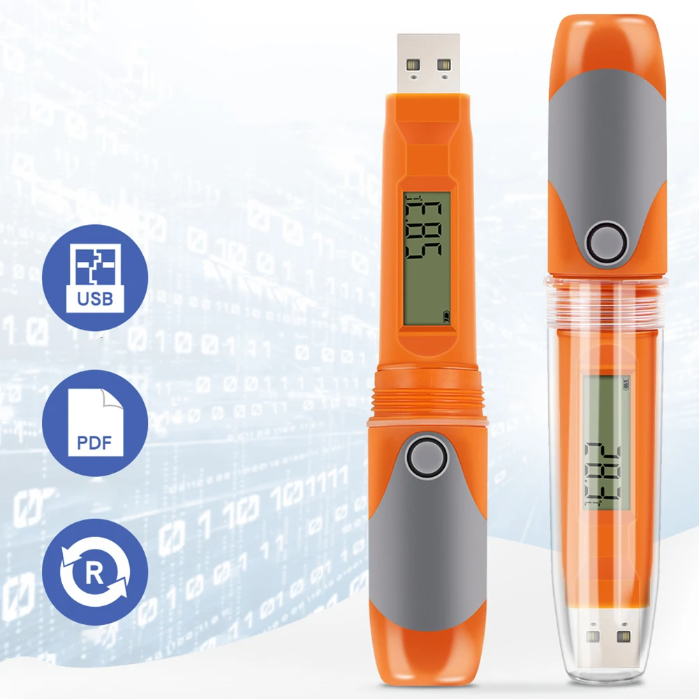 USB temperature and humidity data logger for refrigerated cold chain with waterproof pen shaped cap and adjustable settings