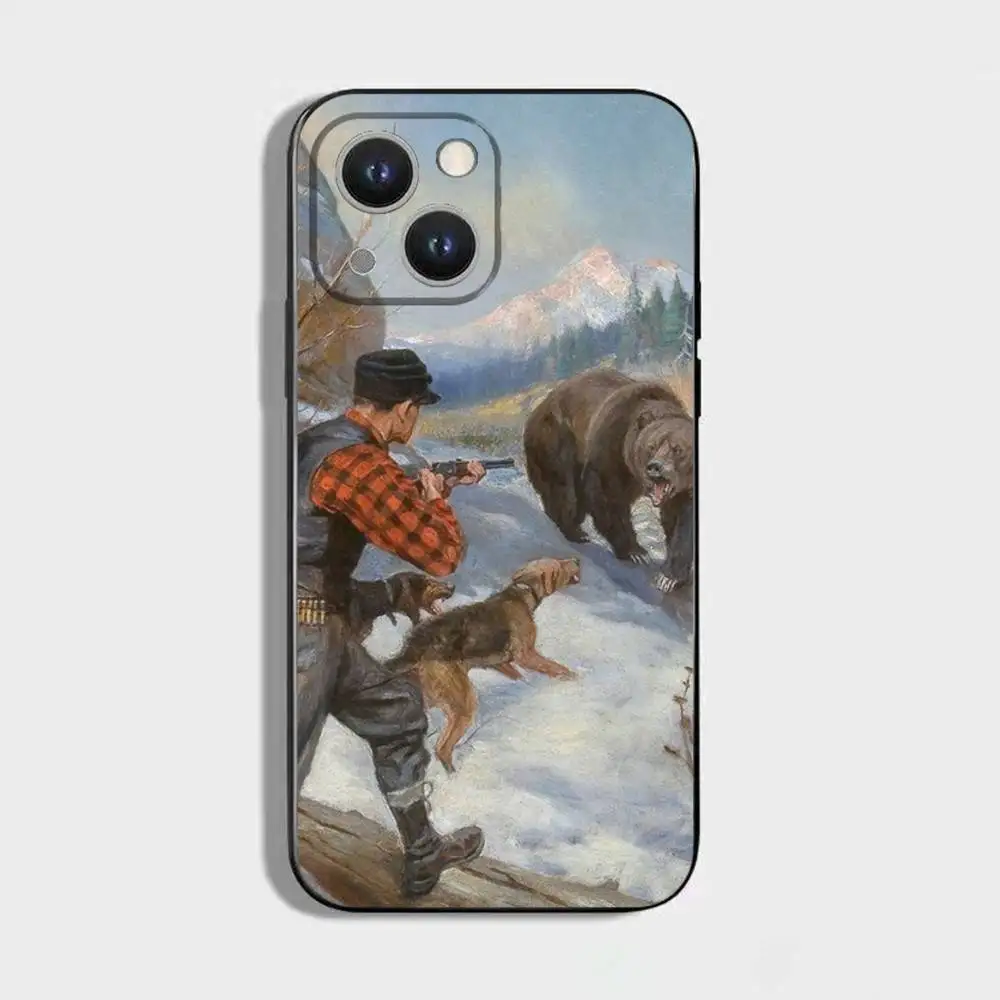 حافظة هاتف للصيد والصيد لهاتف آيفون 17,16,15,14,13,12,11 Plus,Pro Max,XS,X,XR,SE,Mini,8,7,غطاء أسود من السيليكون الناعم