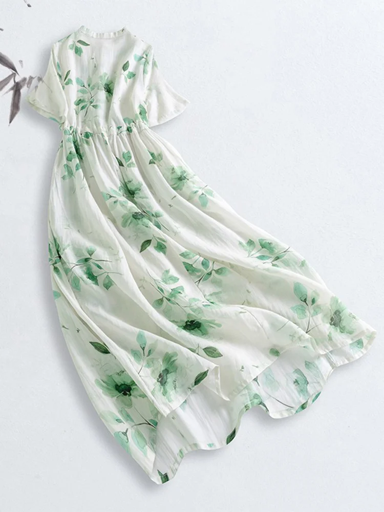 日本製 スレオル スヴェ フラックス ロング ド ヴィンテージ ボタン プリント コットン リネン サマー Aライン スカート 花柄