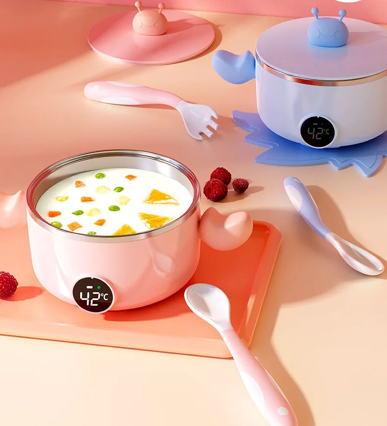 

Food Warming Plate Injection Hot Water Insulation Cup Children eating Dishes Stainless Steel tableware baby Sucker Feeding Bowl