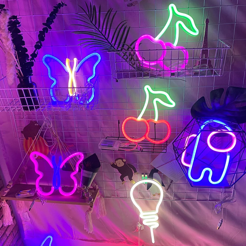 

Cherry Neon LED Modeling Light Luminous Lamp Night Decor Plastic Cherry USB Bedroom Living Room Study Office Atmosphere