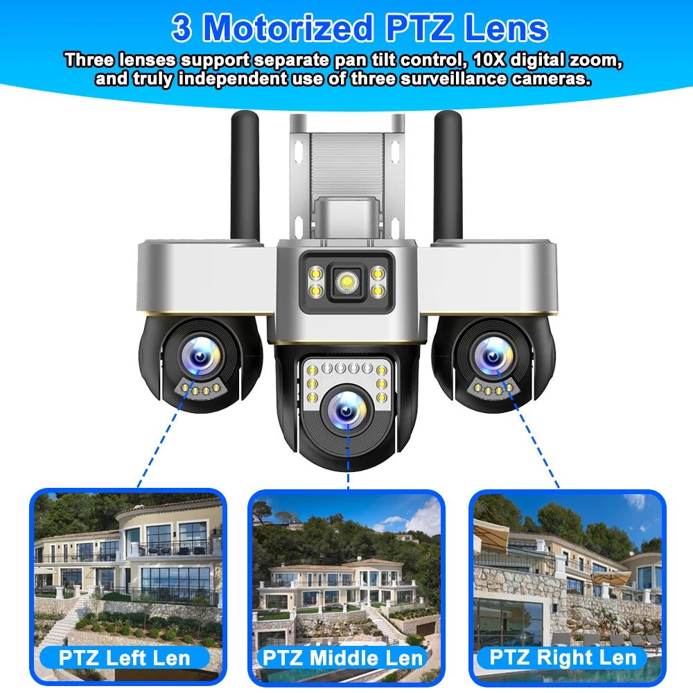 كاميرا 12MP 4G خارجية HD 3 عدسات 3 شاشة PTZ IP كاميرات CCTV كشف الإنسان للرؤية الليلية واي فاي مراقبة أمن الوطن الذكي #3