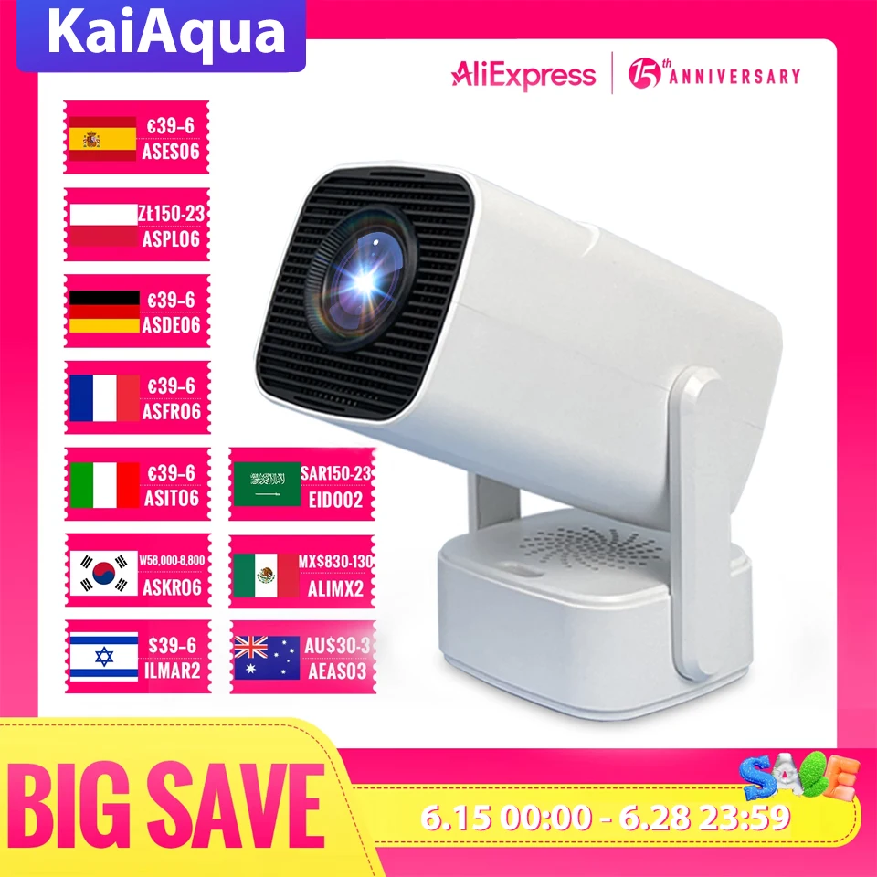 

Мини-проектор HT13 4K HD с Android 11, автофокусом и углом обзора 180° ° Поворотный видеопроектор для домашнего кинотеатра с автоматической коррекцией трапецеидальных искажений