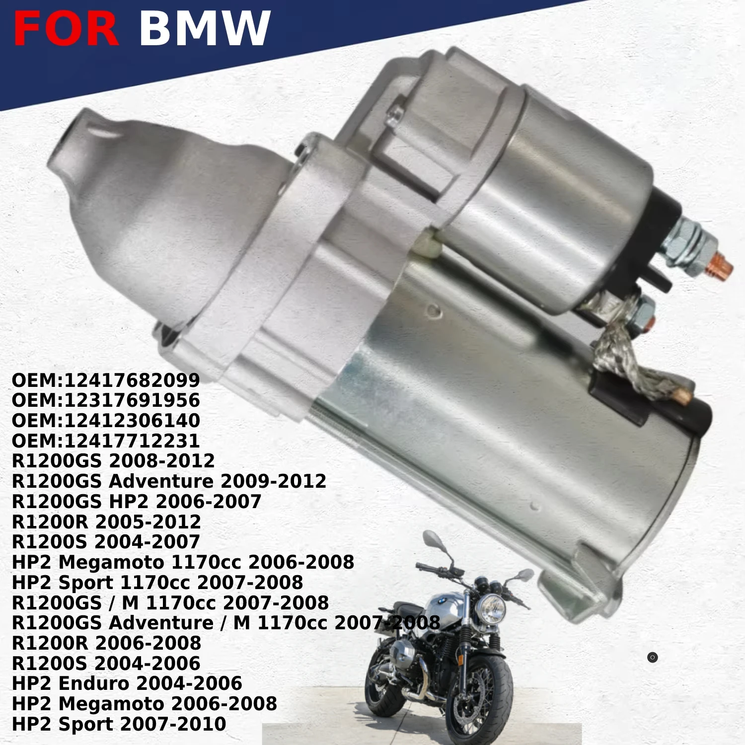 Motorcycle Starter Motor For BMW HP2 1170cc R1200GS R1200R R1200S Adventure, OEM:12417682099/12317691956/12412306140/12417712231