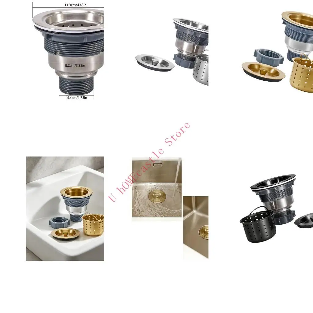 63HF Basket Strainer Drain Set for Kitchen Sink Openings, Drain Cover, Seal Collar and Screw Mount Body for Home Sink Areas