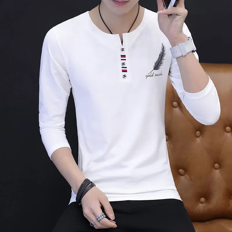 Fashion V-Neck Solid Color Button Spliced Loose Korean T-Shirt Men Clothing 2022 Autumn New Casual Pullovers All-match Tee Shirt