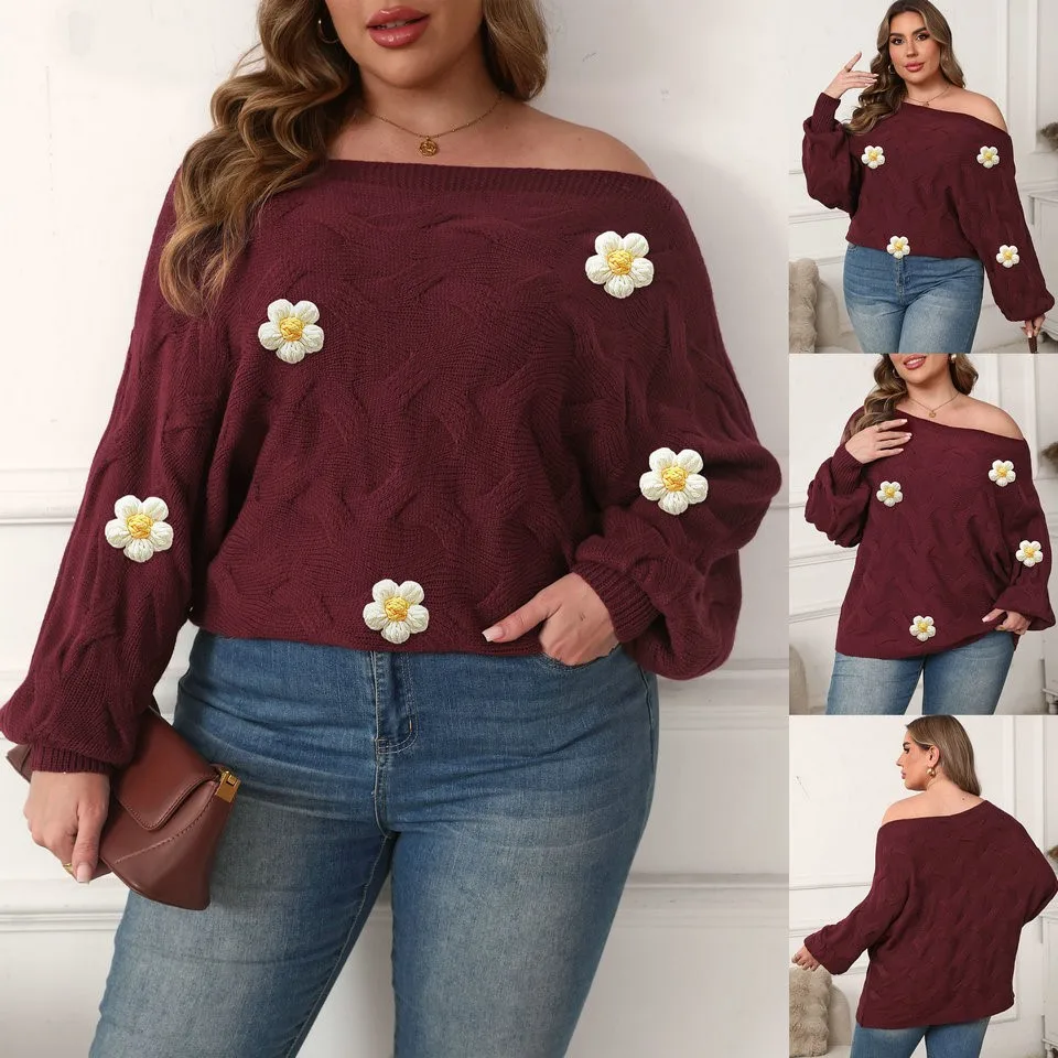 

Large Size Street Sle Sexy One oulder Bats Wing Sve Loose Sweater Women's Pullover V Ne Casual Faion Top