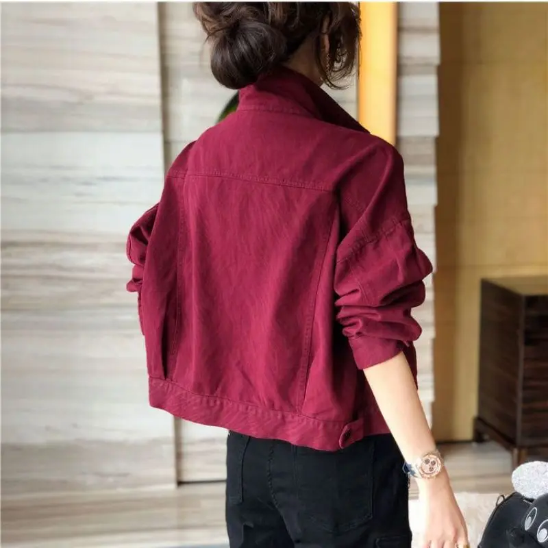 2023 New Spring and Autumn European Women\'s Fashion Fashionable Polo Collar Solid Color Casual Loose Short Denim Coat for Women